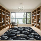Black Marble Stone Abstract Composition Rug