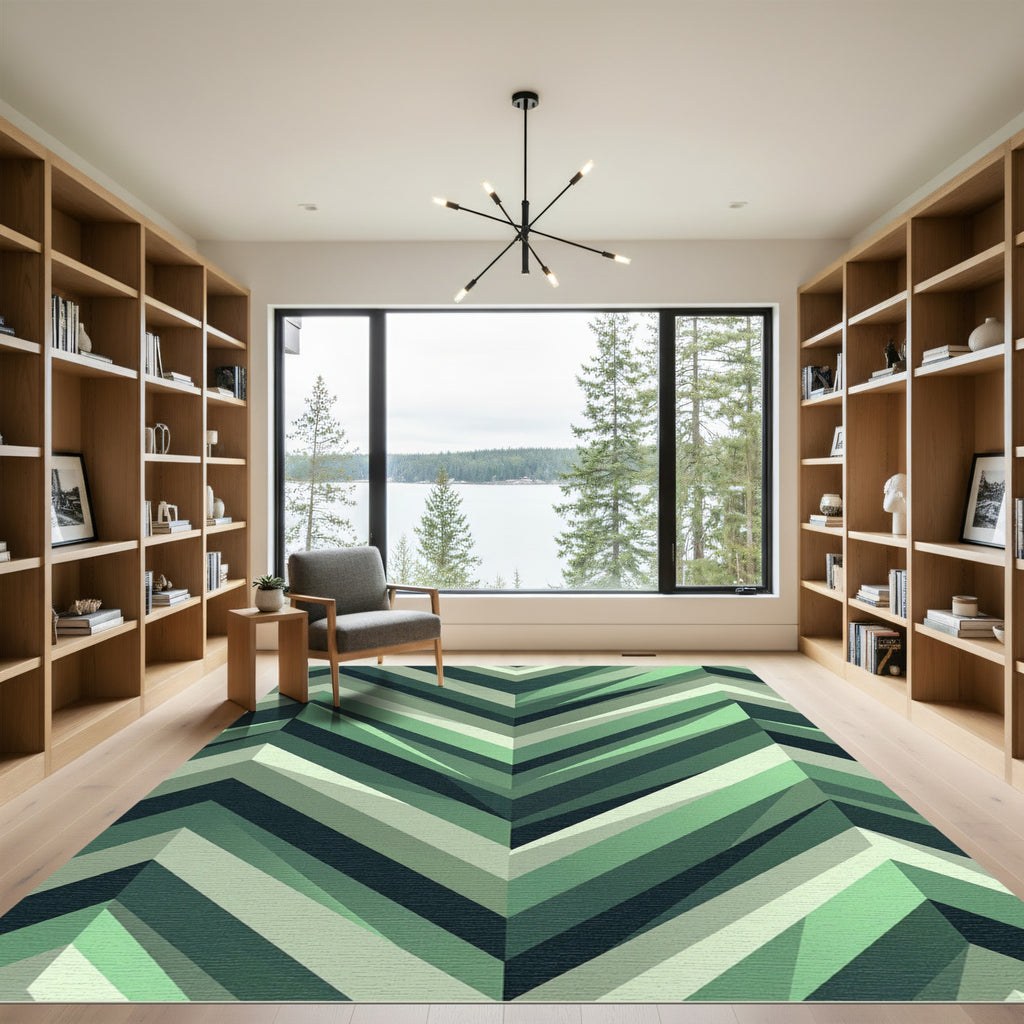 Modern Chevron Geometric Sage Green Rug