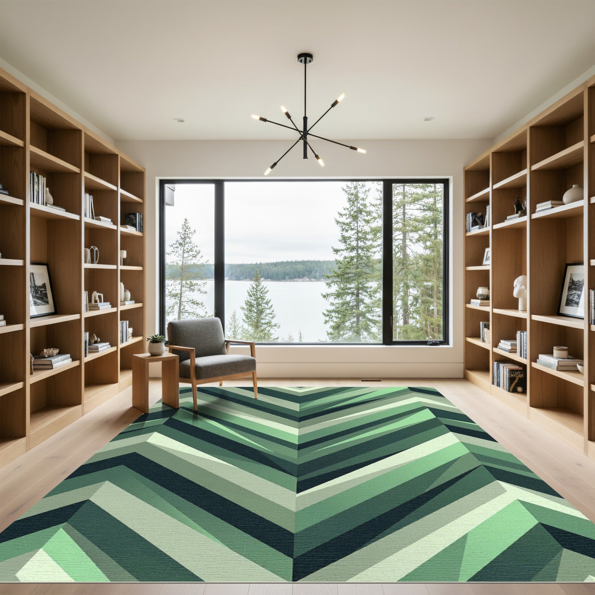 Modern Chevron Geometric Sage Green Rug