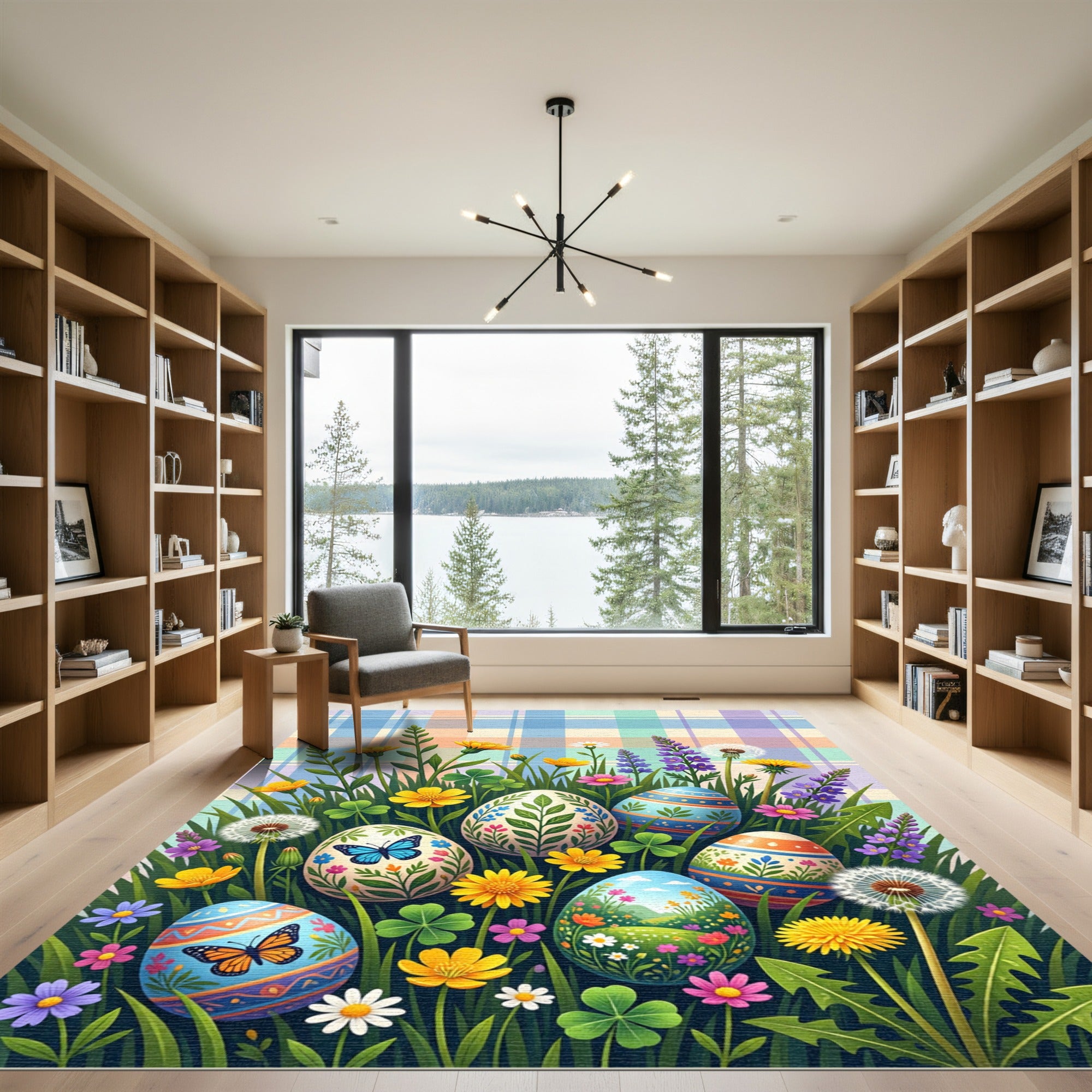 Pastel Plaid Meadow Floral Egg Rug