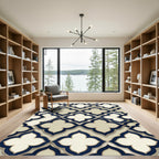 Elegant Navy Cream Quatrefoil Geometry Rug