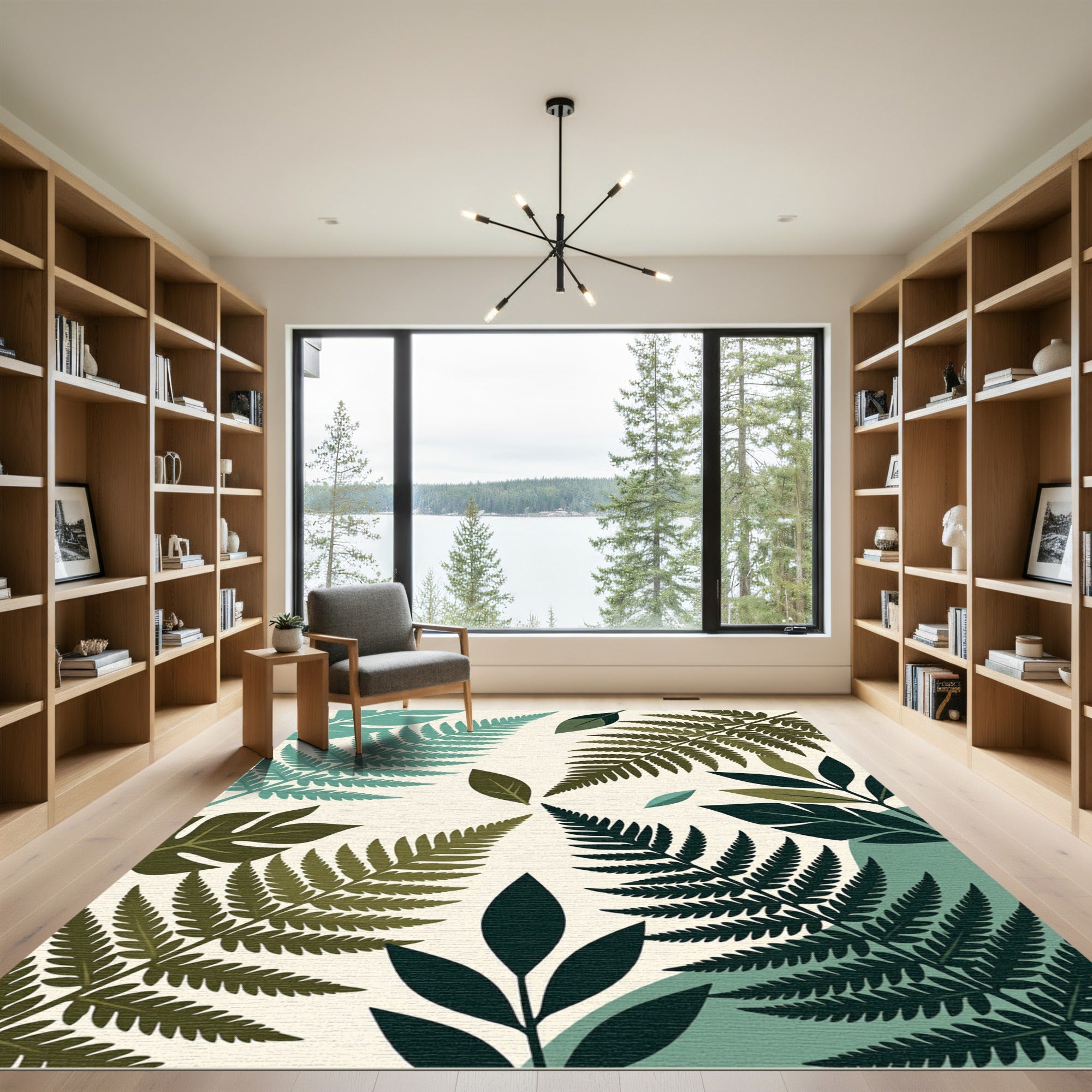 Deep Forest Fern Leaf Arrangement Rug