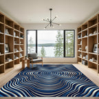 Modern Blue Metallic Concentric Wave Rug