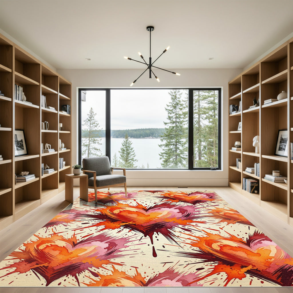 Fiery Heartburst Splash Art Rug