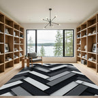 Monochrome Herringbone Interlocking Blocks Rug