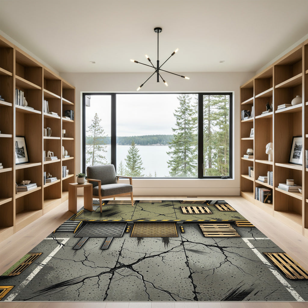 Industrial Concrete Cragged Warehouse Floor Rug