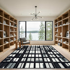 Modern Black White Geometric Grids Rug