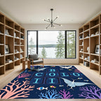 Whimsical Underwater Crane Fish Coral Rug