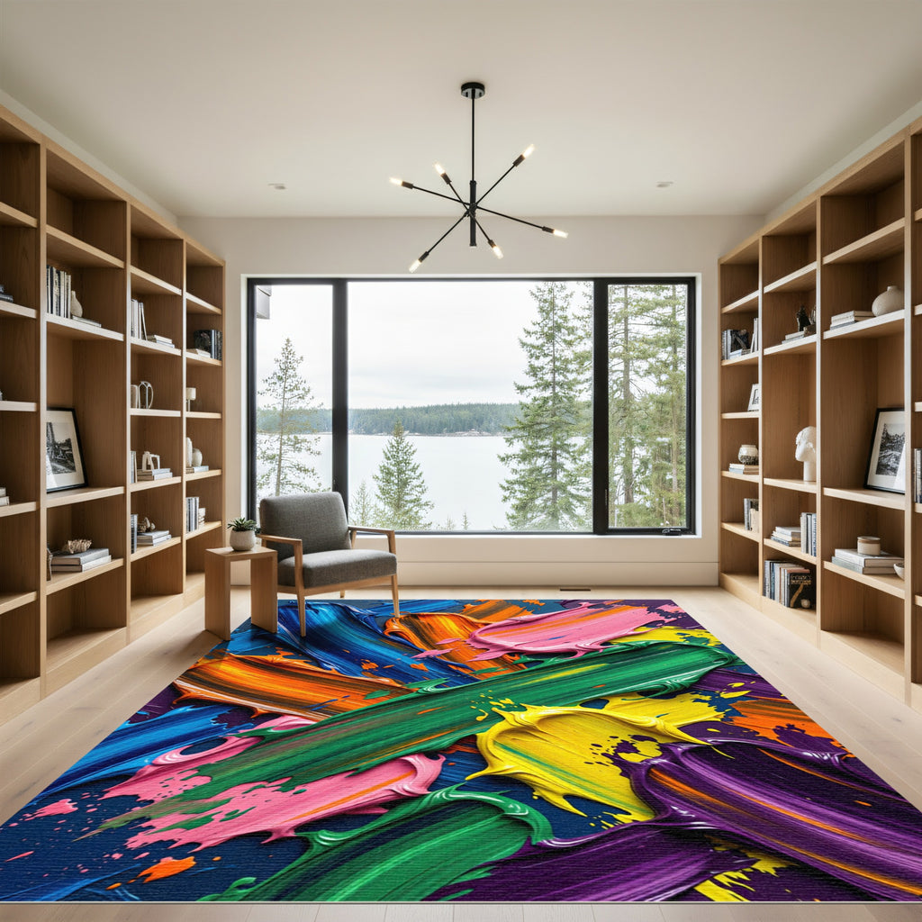 Vibrant Impasto Abstract Multi-Color Swirl Rug