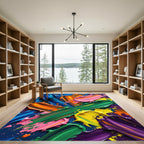 Vibrant Impasto Abstract Multi-Color Swirl Rug
