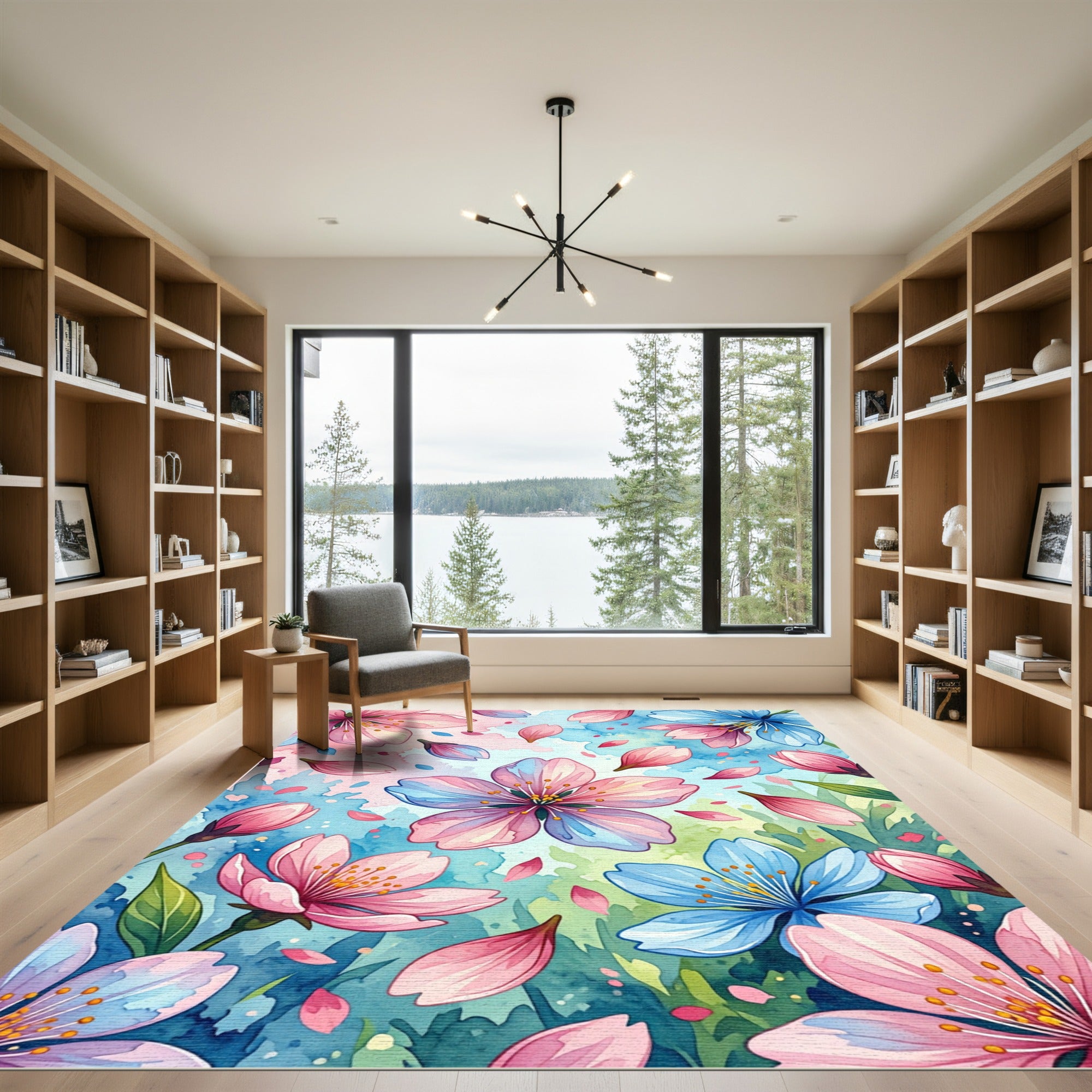 Watercolor Cherry Blossom Pastel Floral Rug