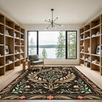 Elegant Floral Wreath Dark Botanical Art Rug