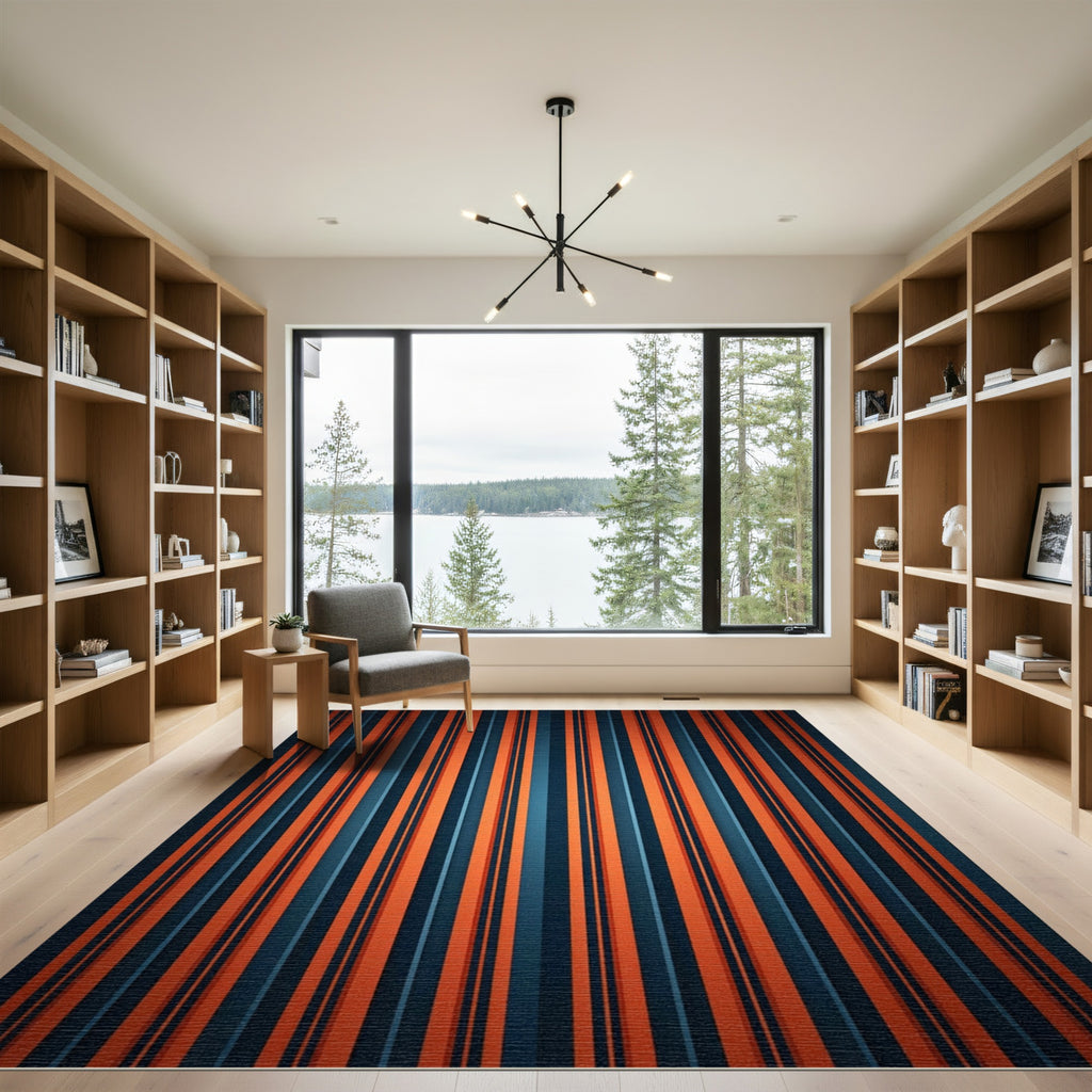Bold Orange Blue Striped Gradient Rug