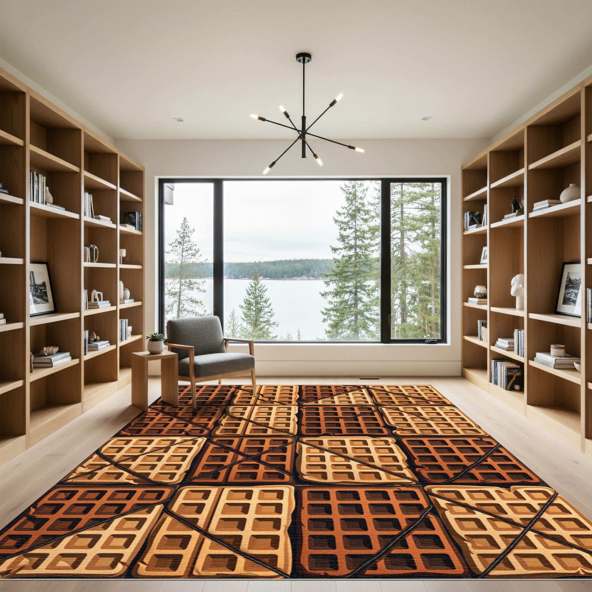 Graphic Grid Waffle Chocolate Square Slab Rug