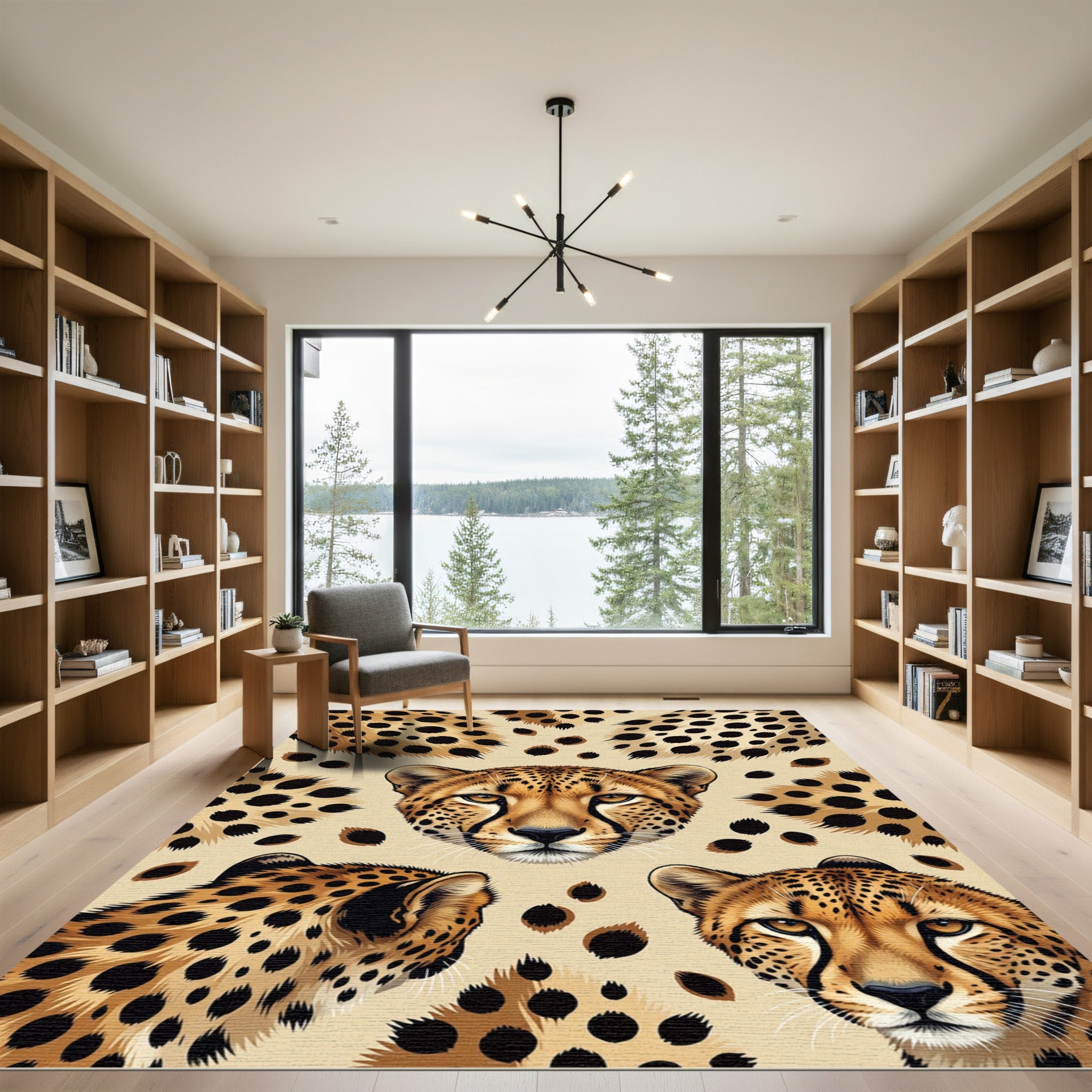 Golden Cheetah Portraits Ochre Animal Spotted Rug