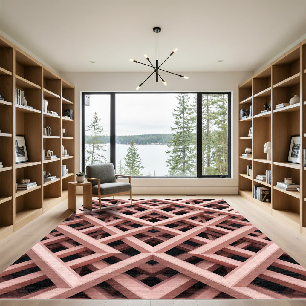 Blush Pink Intersecting Linear Lattice Rug
