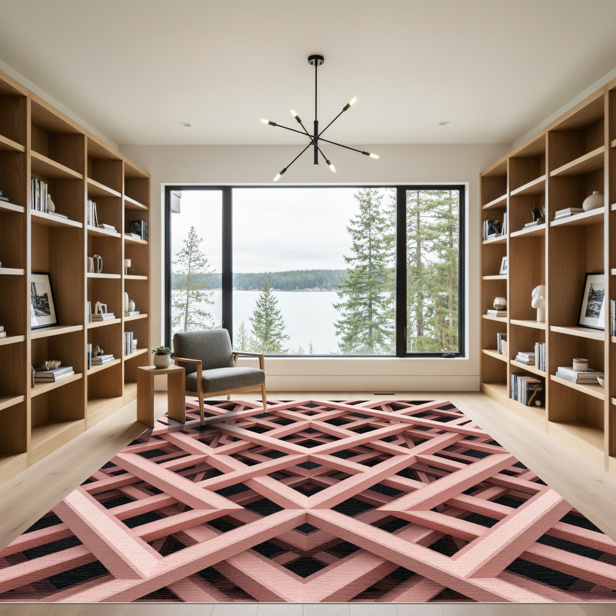 Blush Pink Intersecting Linear Lattice Rug