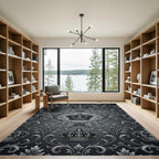 Regal Black Gray Crown Arabesque Rug
