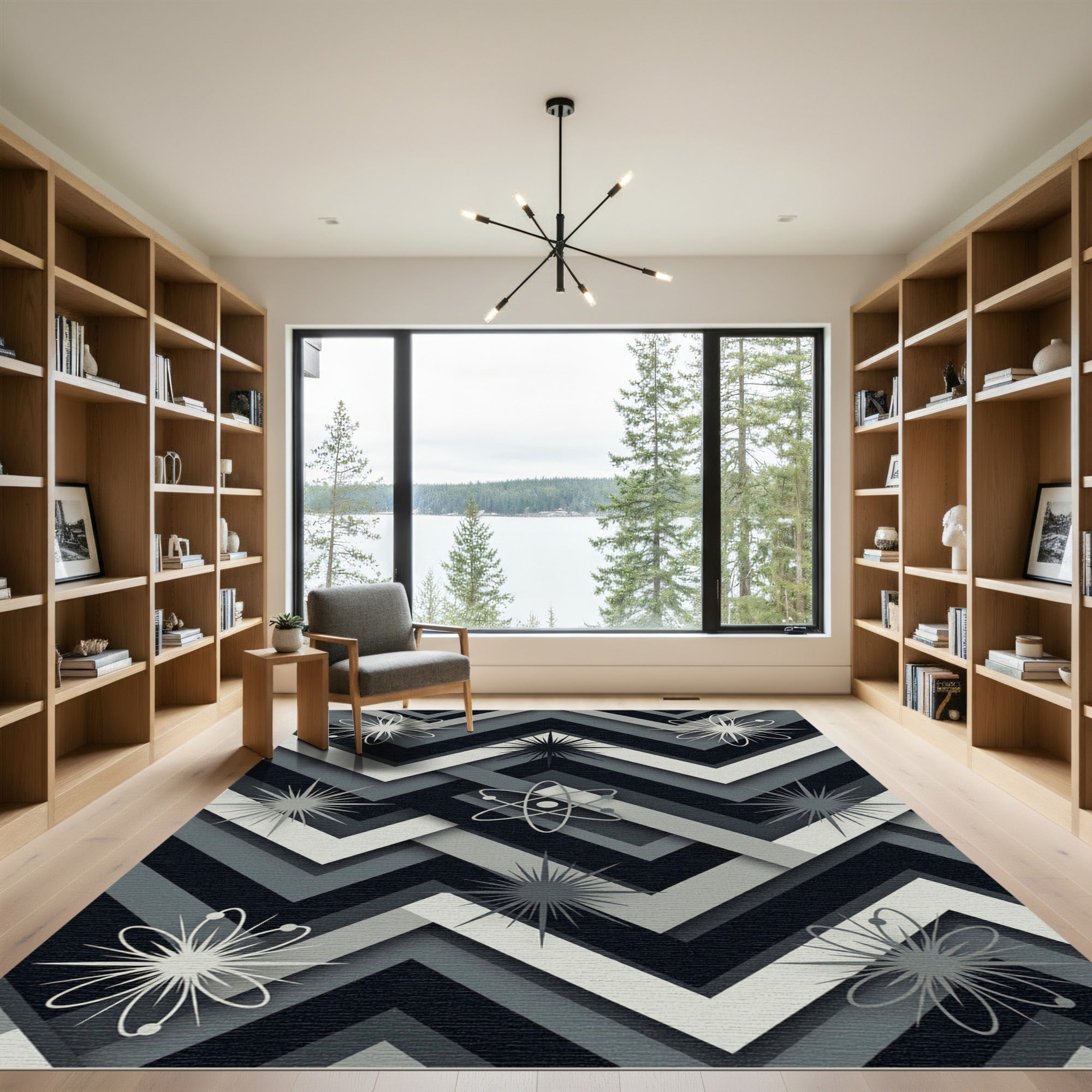 Monochromatic Atomic Stars Chevron Rug
