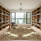 Golden Baroque Rose Scroll Rug