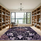 Ornate Purple Floral Scroll Medallion Rug