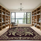 Elegant Burgundy Rose Gold Fern Medallion Rug