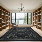 Dark Gray Ornate Floral Medallion Rug
