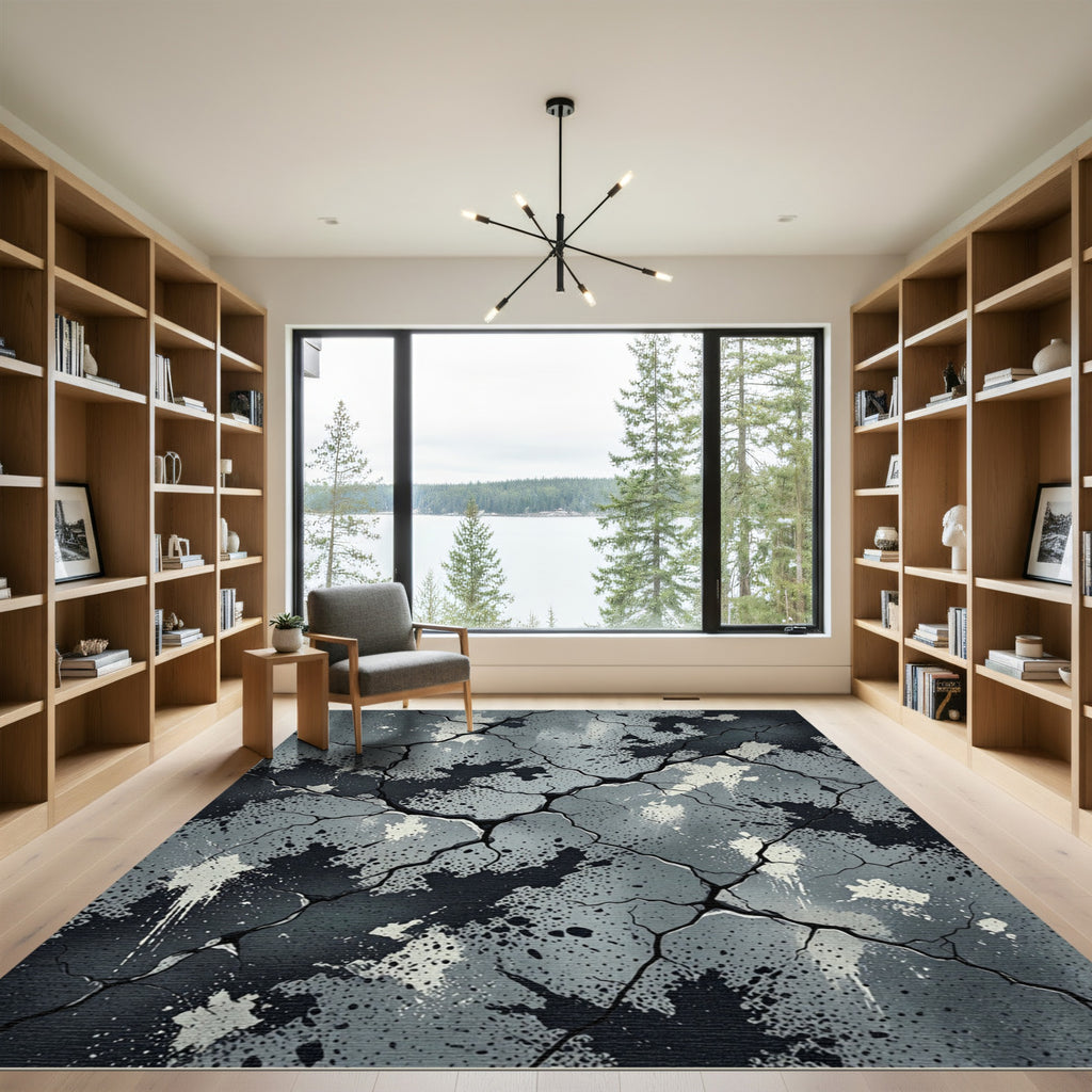 Crackled Concrete Splatter Grunge Rug