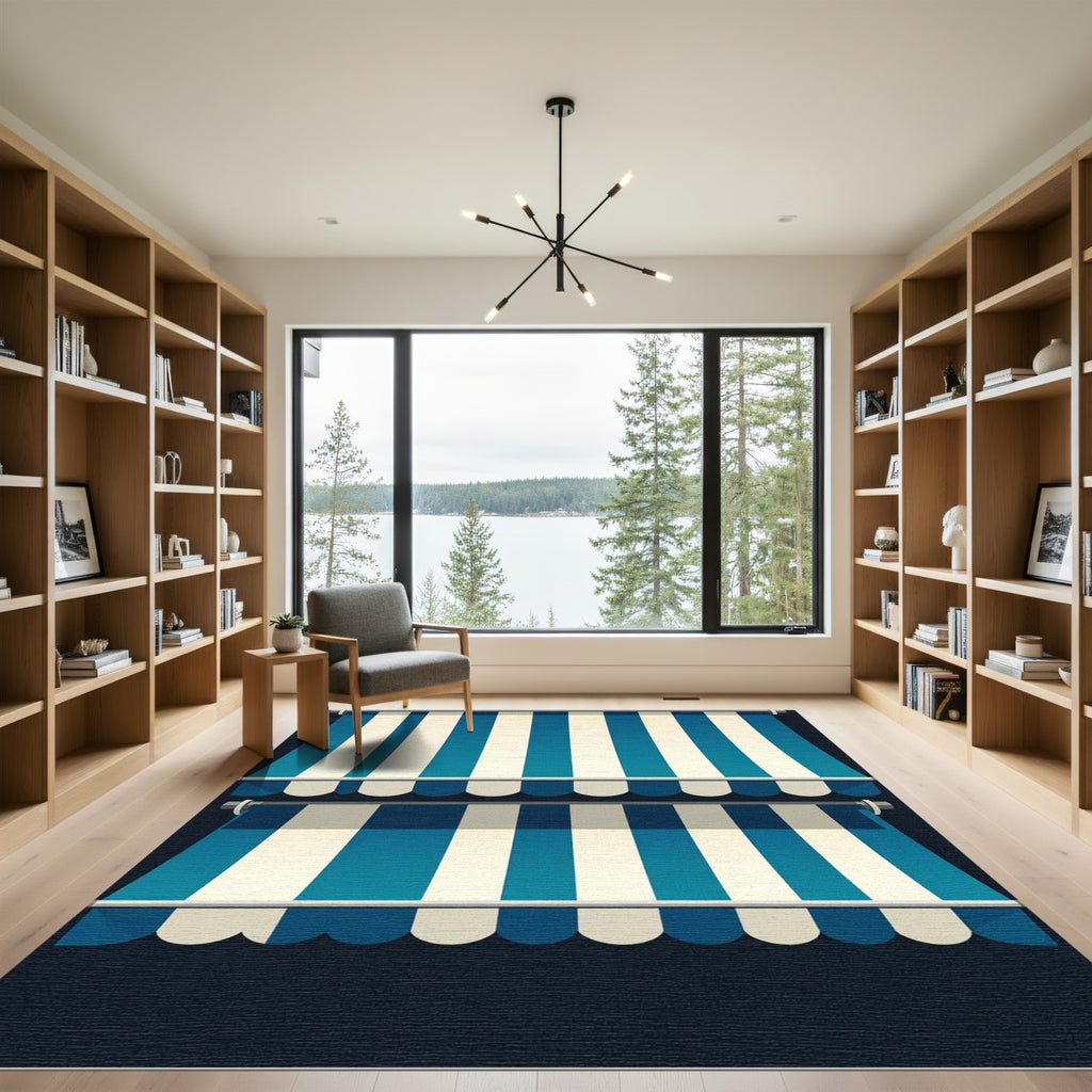 Classic Blue and White Striped Canopy Rug