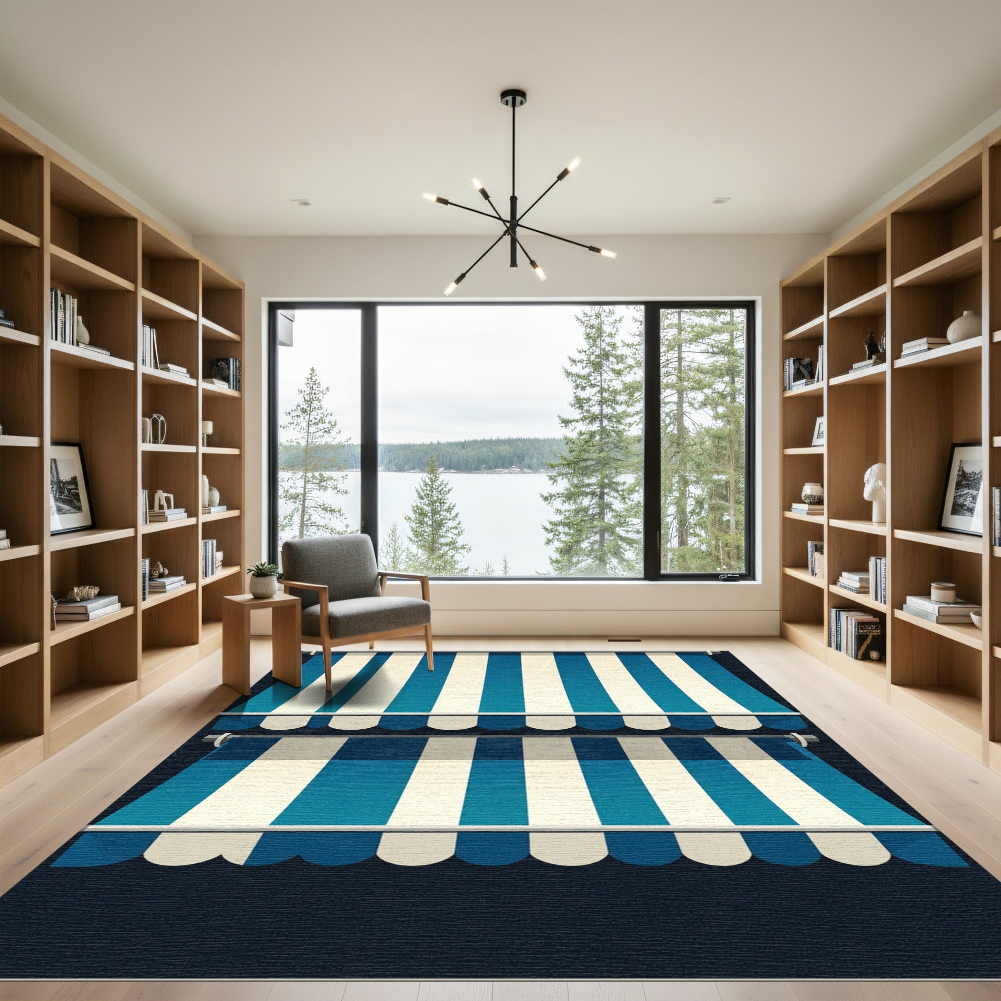 Classic Blue and White Striped Canopy Rug