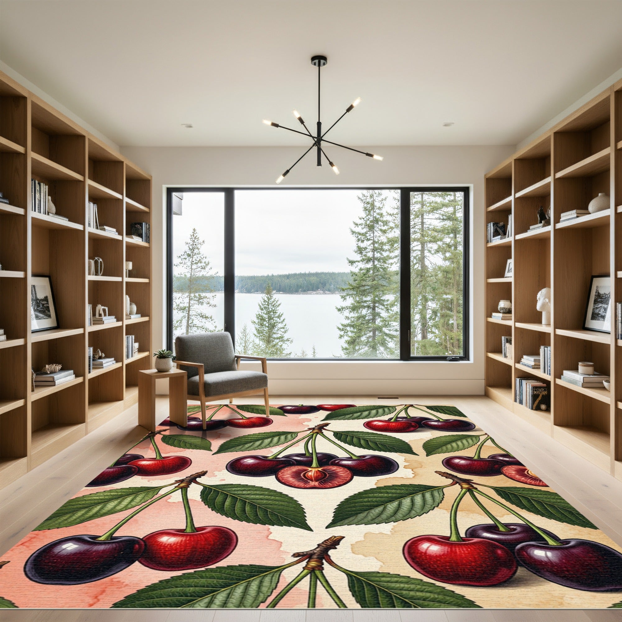Vintage Dark Cherry Watercolor Botanical Rug