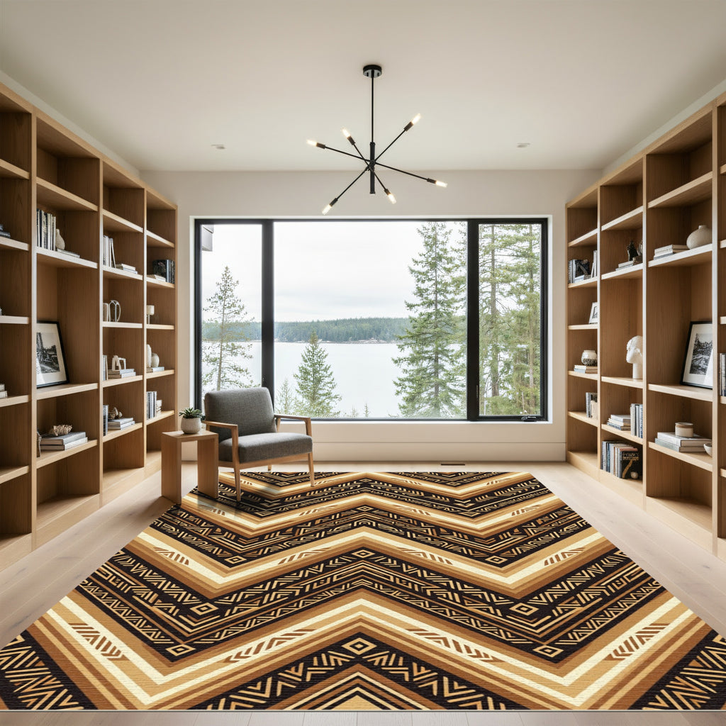 Ethnic Tribal Chevron Brown Gold Rug