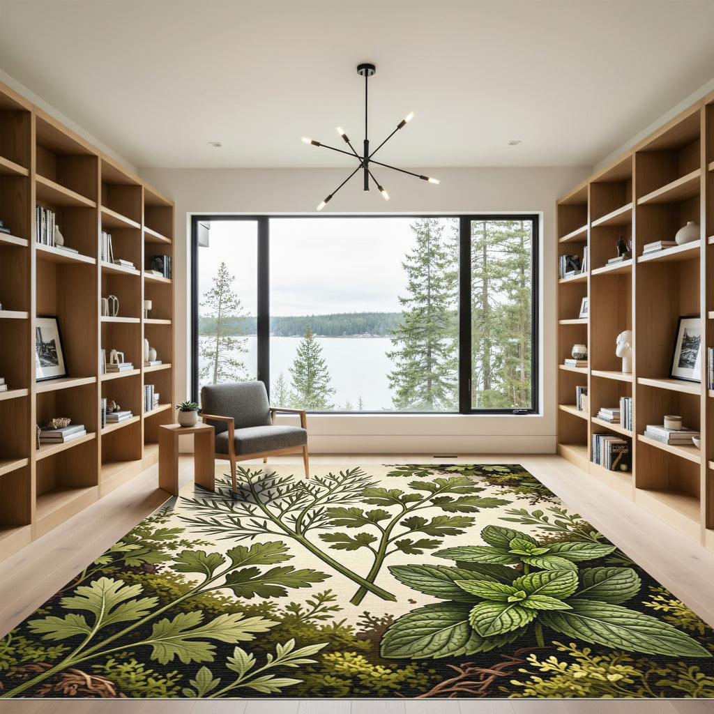 Green Herb Garden Botanical Sprig Rug