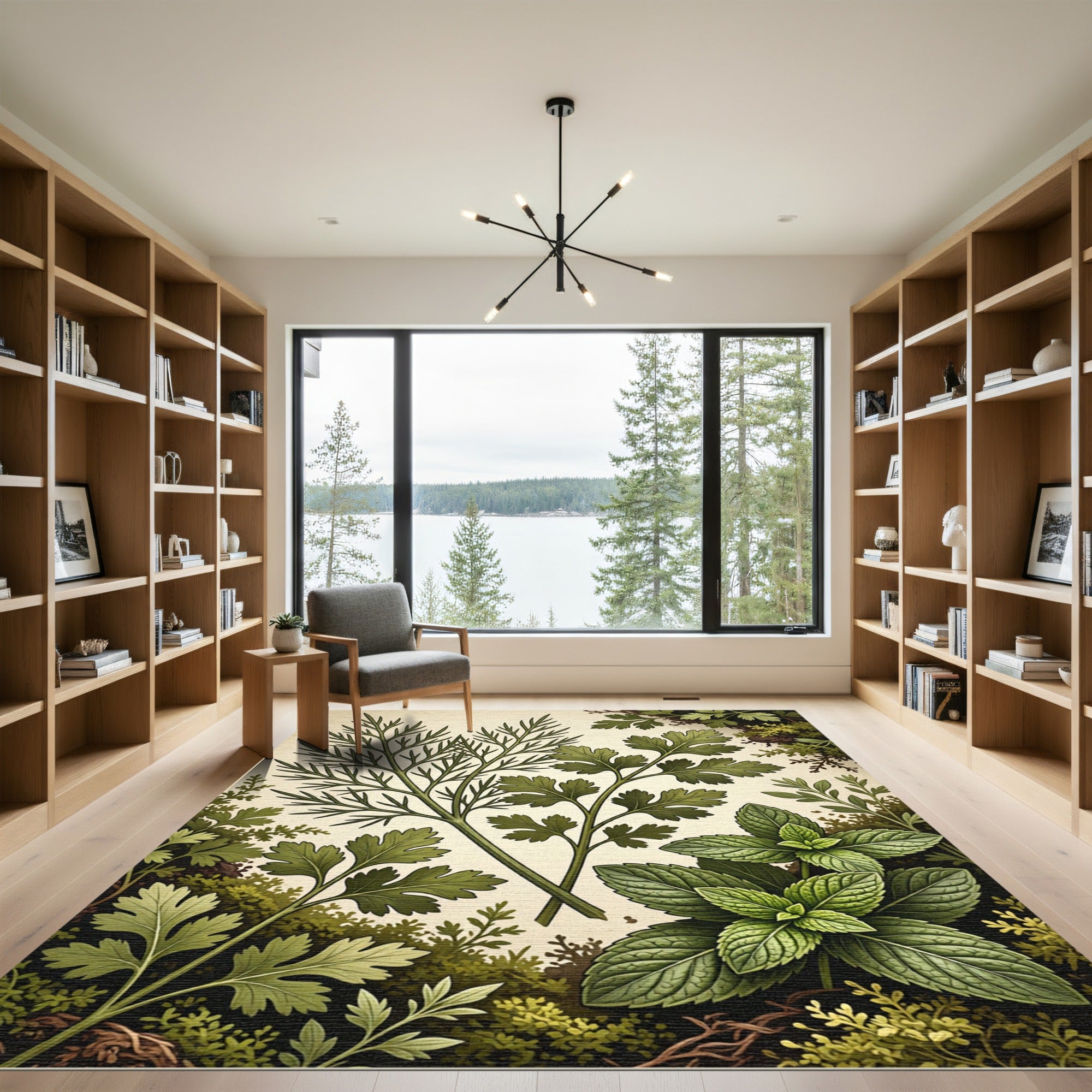 Green Herb Garden Botanical Sprig Rug