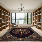 Regal Gold Compass Rose Maroon Tapestry Rug