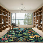 Lush Tropical Orchid and Palm Art Rug