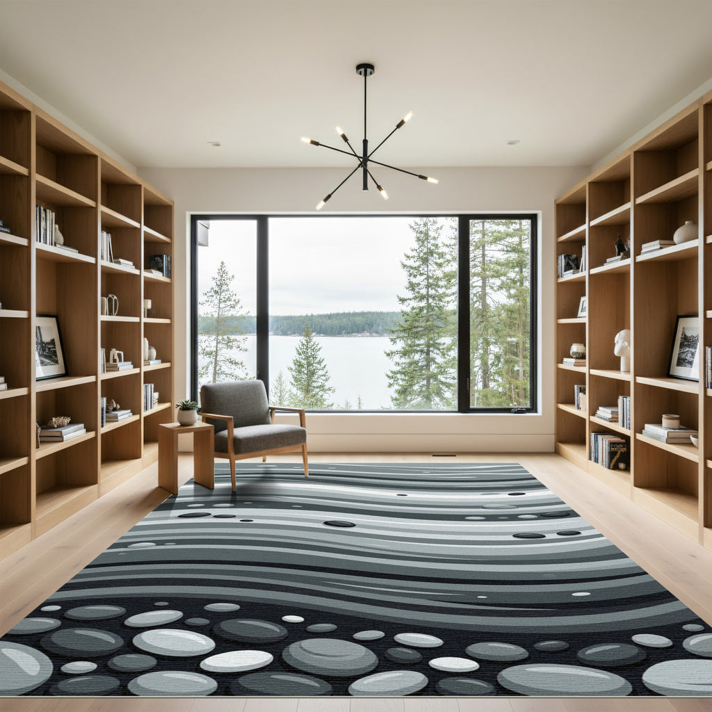 Monochrome Wavy River Stone Swells Rug