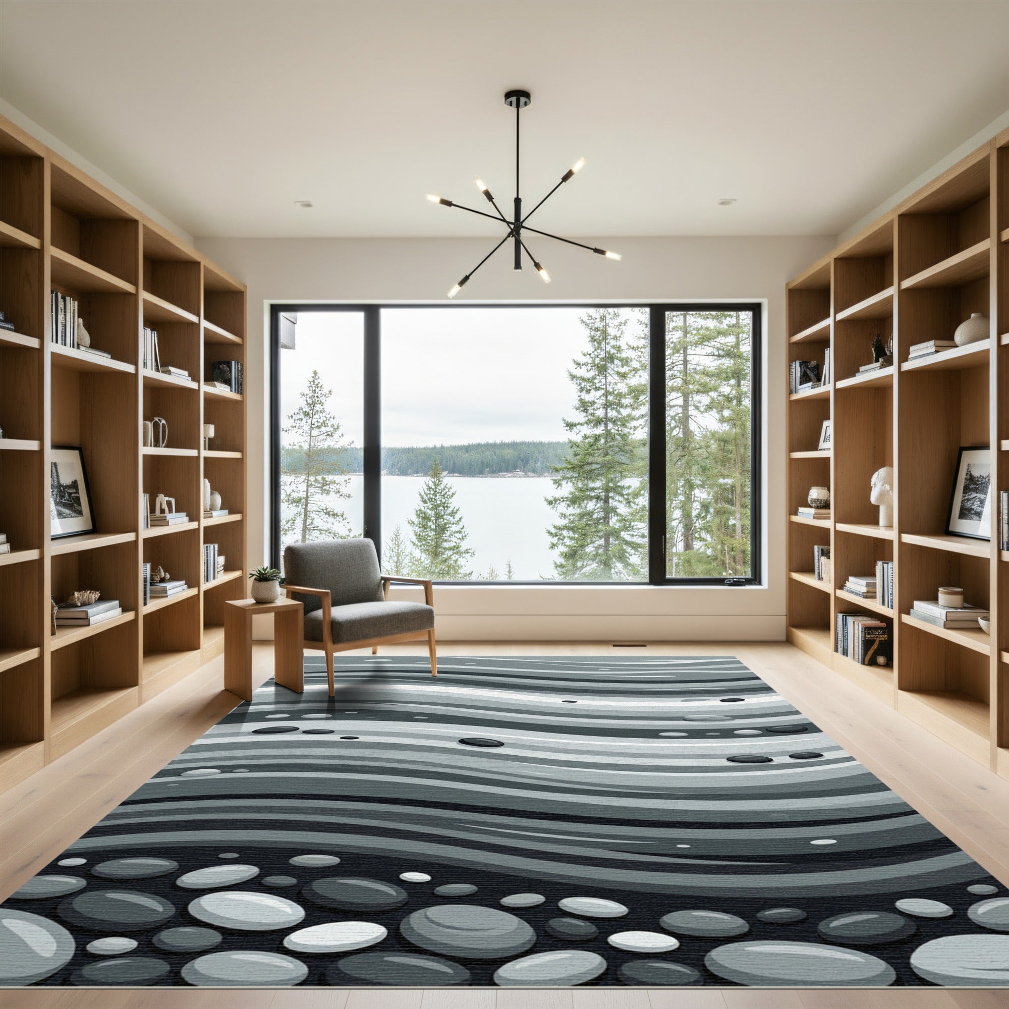 Monochrome Wavy River Stone Swells Rug