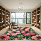 Tropical Pink Hibiscus Floral Garden Rug
