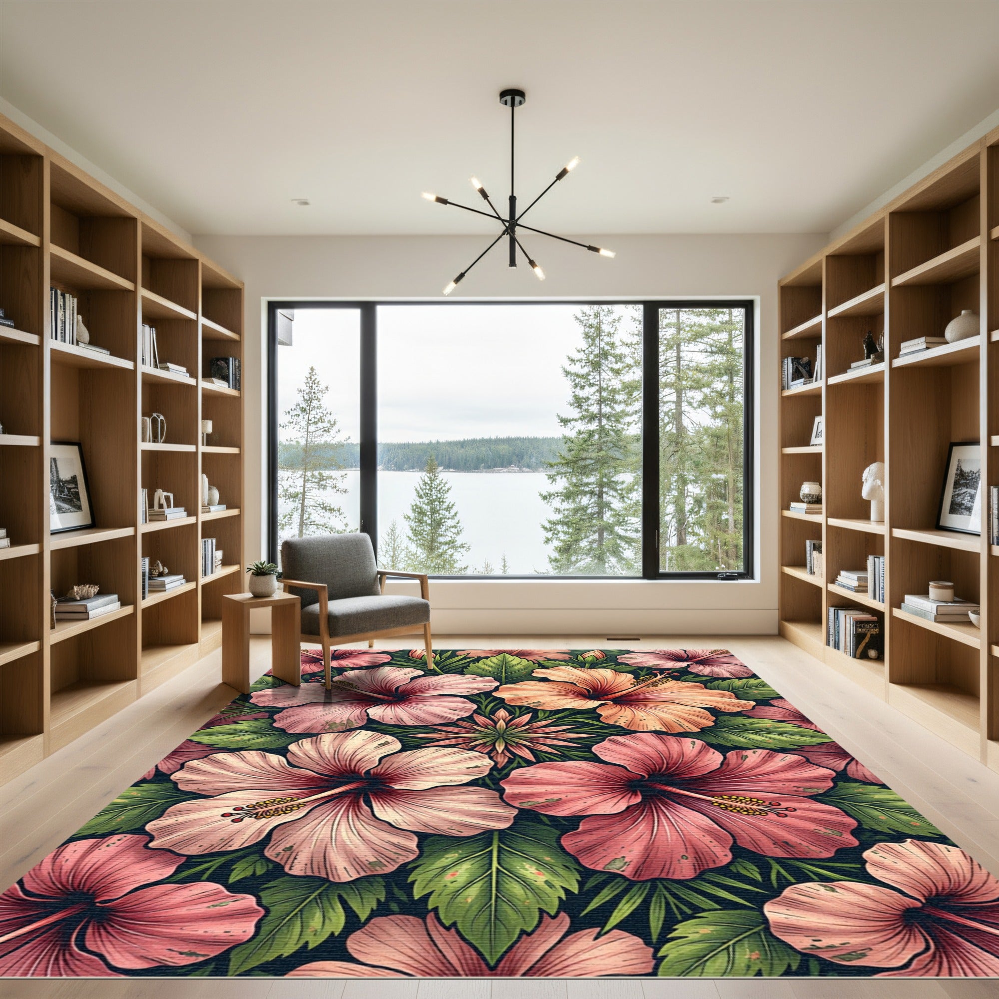 Tropical Pink Hibiscus Floral Garden Rug