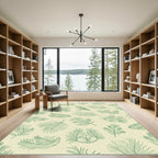Green Bird and Feather Line Art Rug