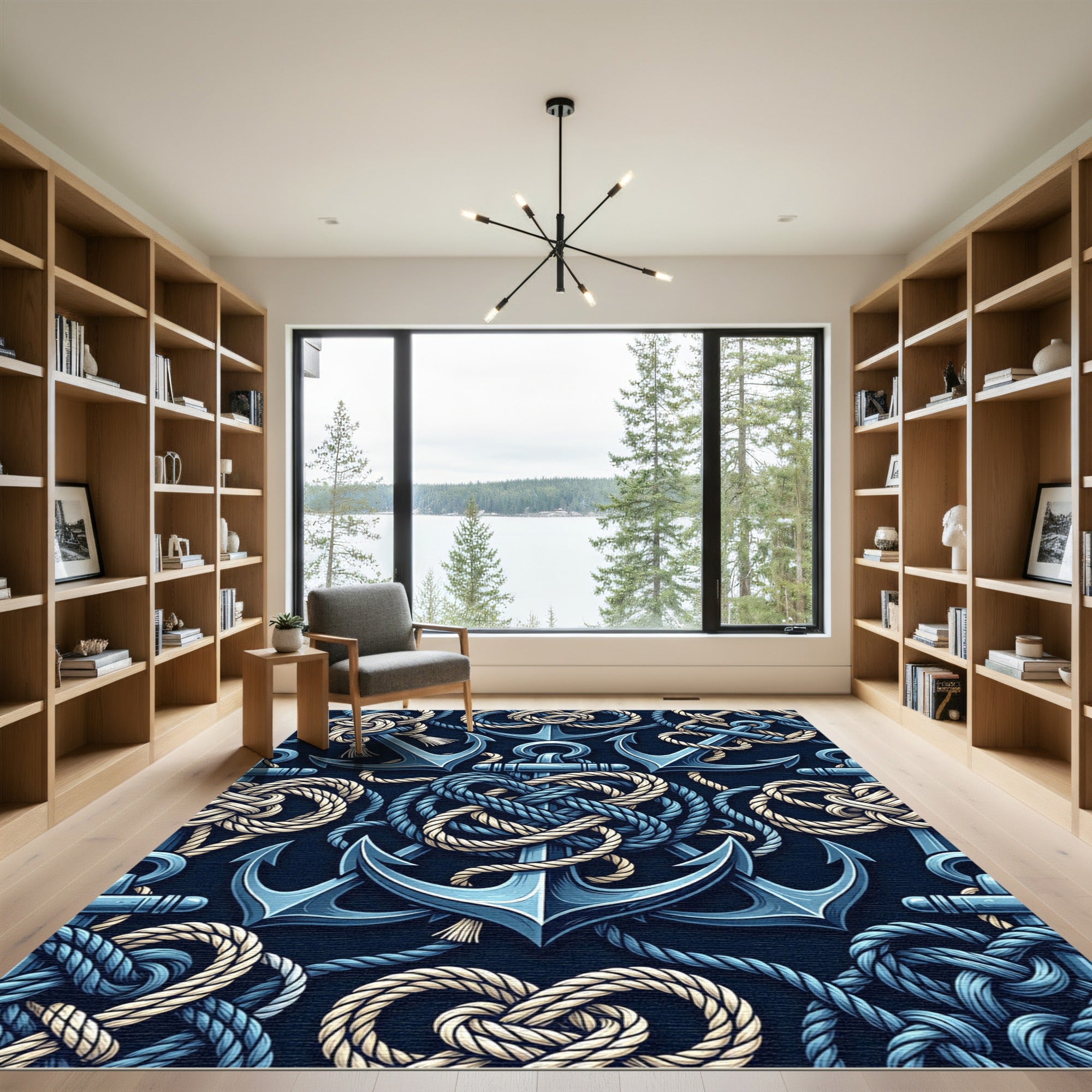 Nautical Blue Anchor Rope Medley Rug