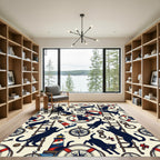 Nautical Black Cats Lighthouse Compass Rope Rug