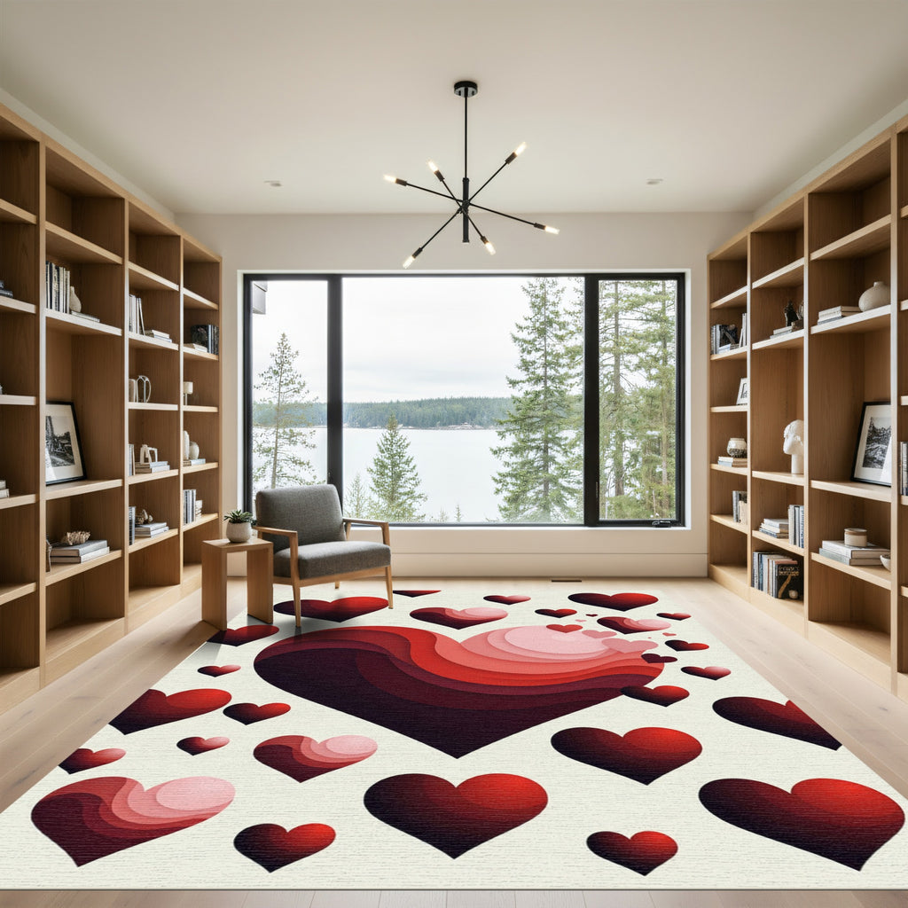 Layered Crimson Heart Abstract Rug