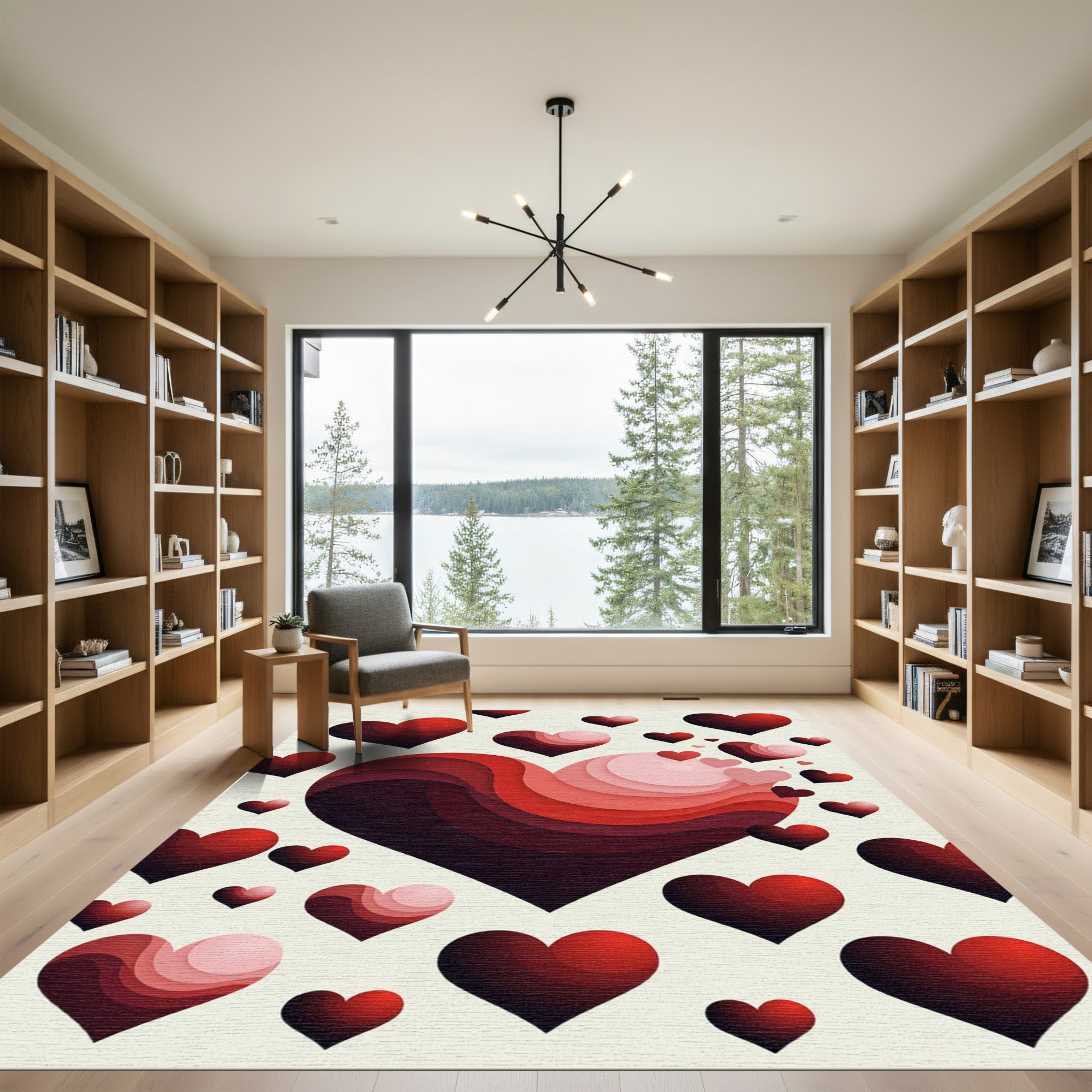Layered Crimson Heart Abstract Rug