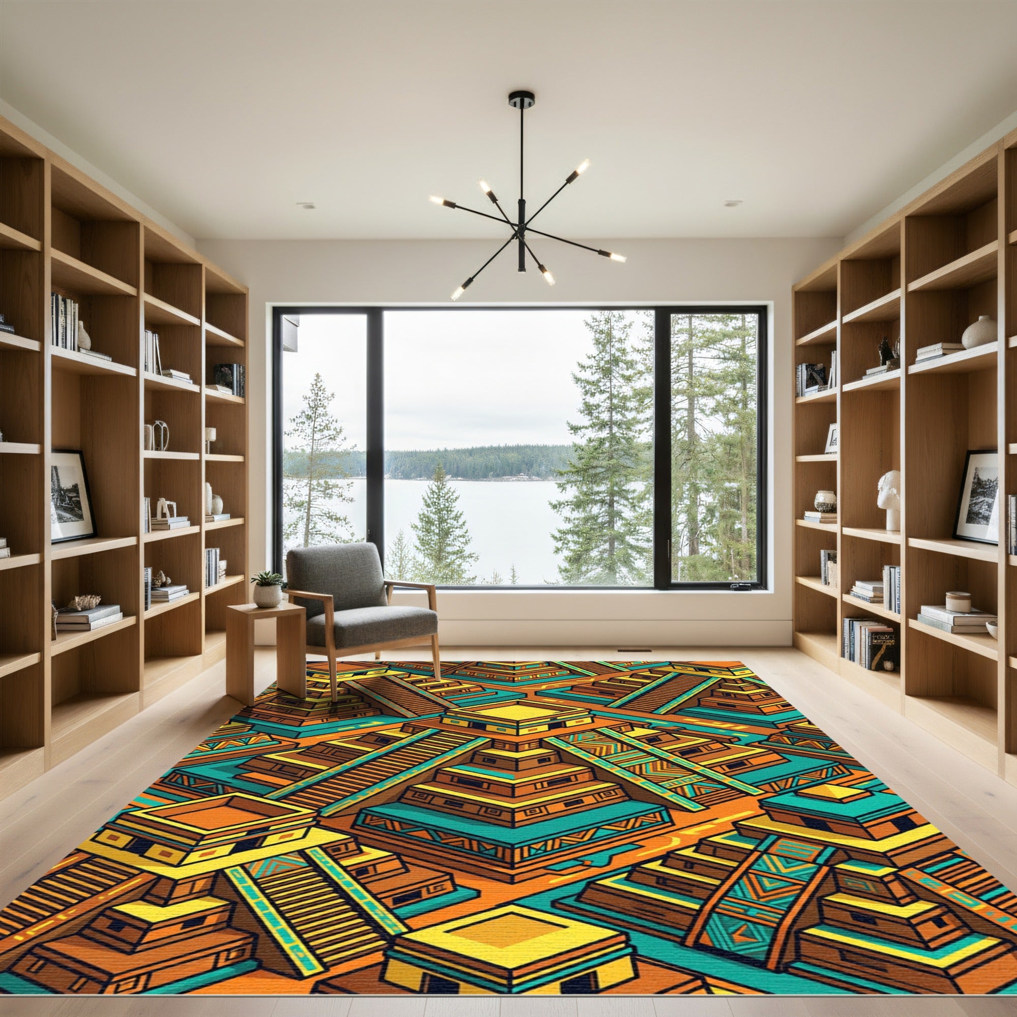 Vibrant Aztec Geometric Step Pyramid Rug