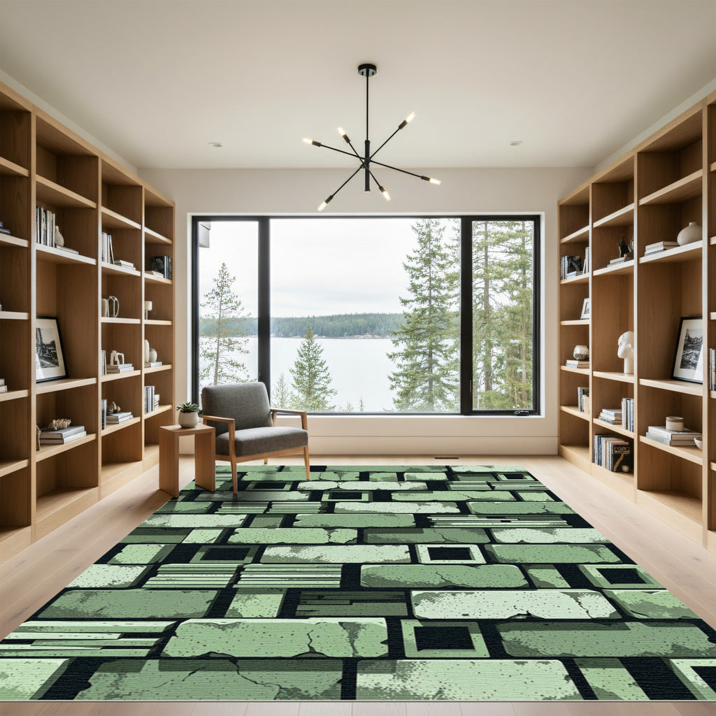 Aged Green Brick Wall Composition Rug
