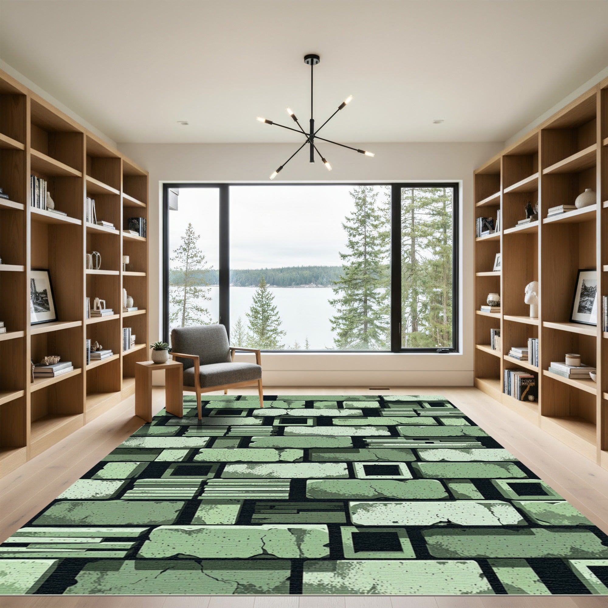 Aged Green Brick Wall Composition Rug