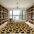 Golden Yellow Black Spotted Animal Hide Rug