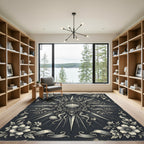 Vintage Charcoal Seashell Sunburst Damask Rug